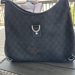 GUCCI GG BLACK ABBEY D RING SHOULDER BAG