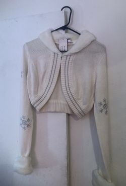 American Girl XL Holiday Cardigan White with Silver metallic accents