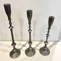Set Of 3 Silver Candle Holders