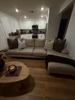 Beige Fabric Sectional Sofa with Chaise