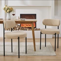 Boucle Dining Chairs, Kitchen Dining Room Chairs Curved Backrest Upholstered Mid Century Modern Dining Chairs (Beige, 2pcs)