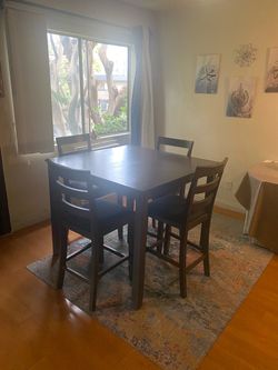Dark Brown Counter Height Dining Table Set with 4 Chairs