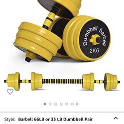 Nice C Adjustable Dumbbell Barbell Weight Pair, Free Weights 2-in- 1 Set, Non-Slip Neoprene Hand, All-Purpose, Home, Gym, Office