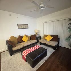 Living Room Furniture Set – Sofa, Loveseat, Ottoman, Coffee Table, Lamp & Rug