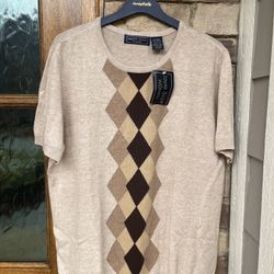 NTW 1990's Laura Scott Womens Argyle Short Sleeve Knit Szie:16/18W