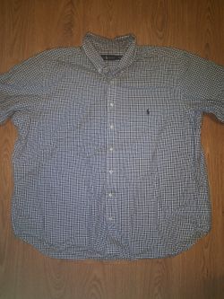 Polo Ralph Lauren Shirt Mens 2XB Blue Plaid 100% Cotton