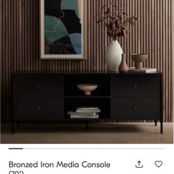 Modern Black Iron Media Console/ Credenza with Bronze Hardware (76")