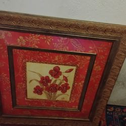 Large Large Floral Print Picture In Frame
