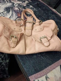 Blush Pink Leather Handbag with Gold Hardware