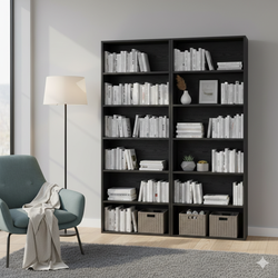 2PCS, Bookcases Floor Standing 6 Tier Shelves 70in Tall for Home Office Industrial Black