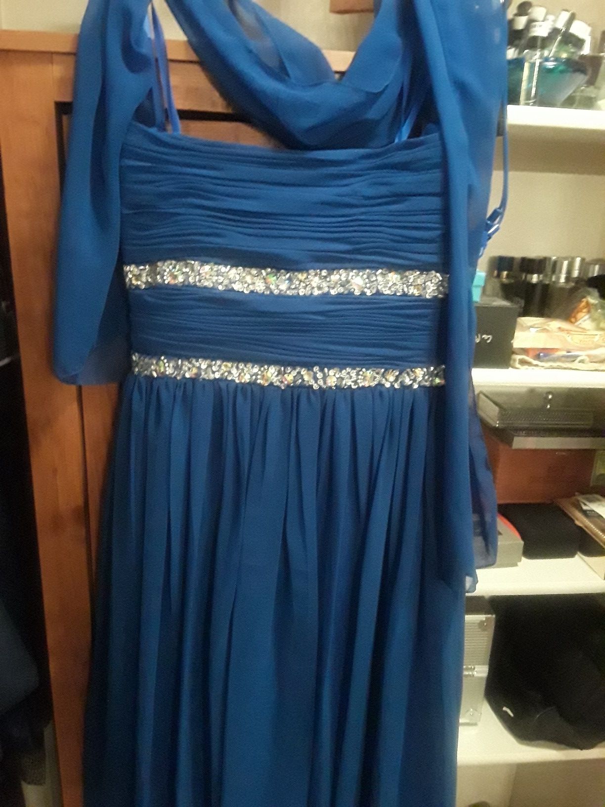 Beautiful Royal Blue Prom/ Evening Dress with scarf. Size Large.
