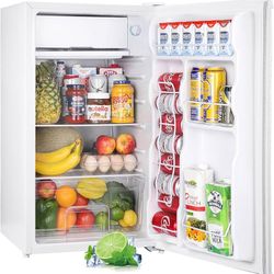 3.2 Cu.Ft Mini Fridge with Freezer, Single Door Mini Fridge, Dorm Fridge, Adjustable Thermostat, Mini Refrigerator for Dorm, Office, Bedroom, White-BR