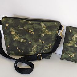 Military Green Purse Eagles - Stars With Matching Cushion Sunglass Case 