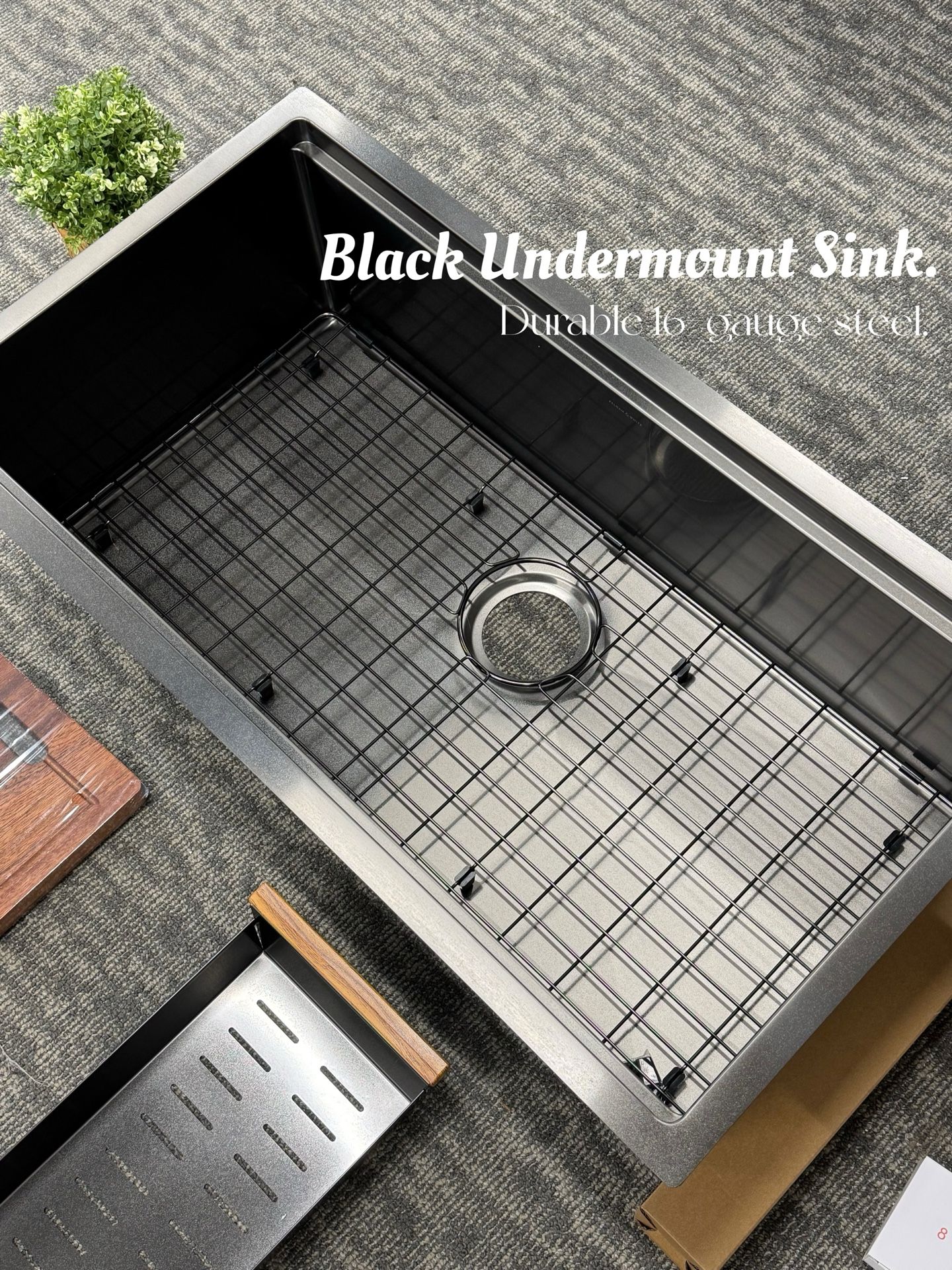 Super Discount PELHAM & WHITE 33āBlack Undermount Sink, Durable 16-gauge steel with matte black finish. Comes with grid, drain, cutting board & dry