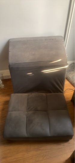 Gray Upholstered Ottoman and Cushion Set