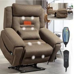 Brown Large Dual Motor Massage Recliner Chair with Heat & Lift Assist