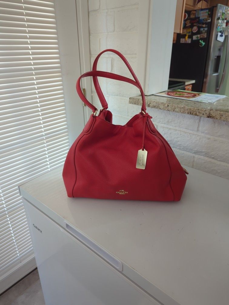 Large Coach Edie Hobo Purse Red/Orange