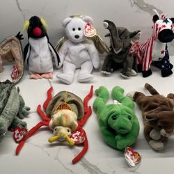 Vintage Ty Beanie Babies Frog Elephant Penguin 1990s 2000 Stuffed Plush Animals 