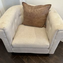 Cortland Beige Linen Chesterfield Button Tufted Chair
