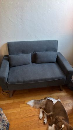Mid-Century Modern Gray Loveseat Sofa
