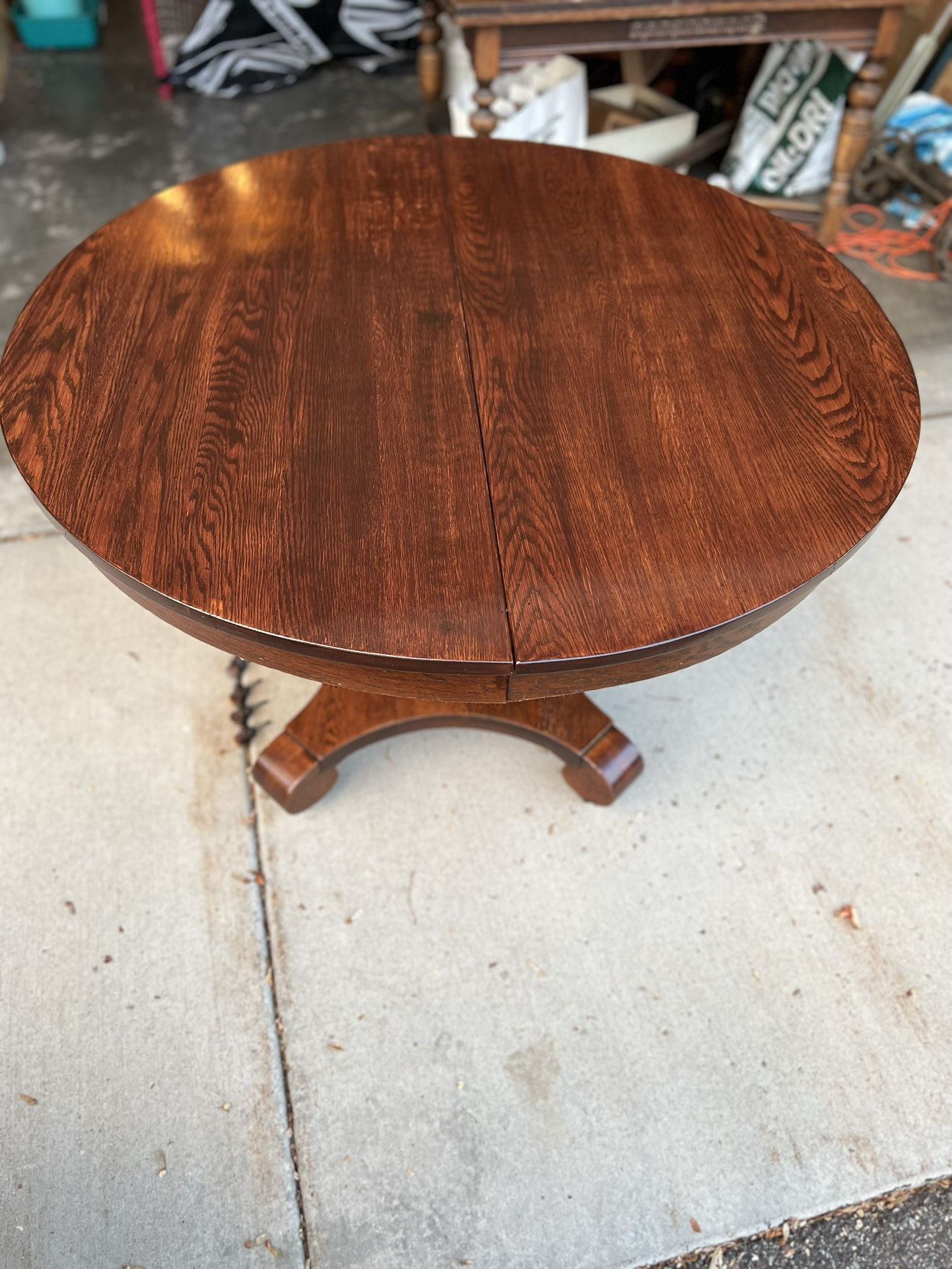 Antique 45 Inch Round Oak Empire Pedestal Dining Table