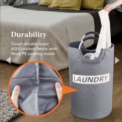 Brand New Gray Collapsible Laundry Basket Hamper Bag With Handles