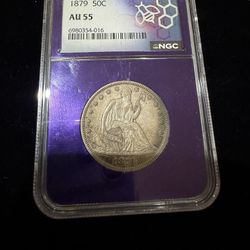 1879 50c AU55 NGC