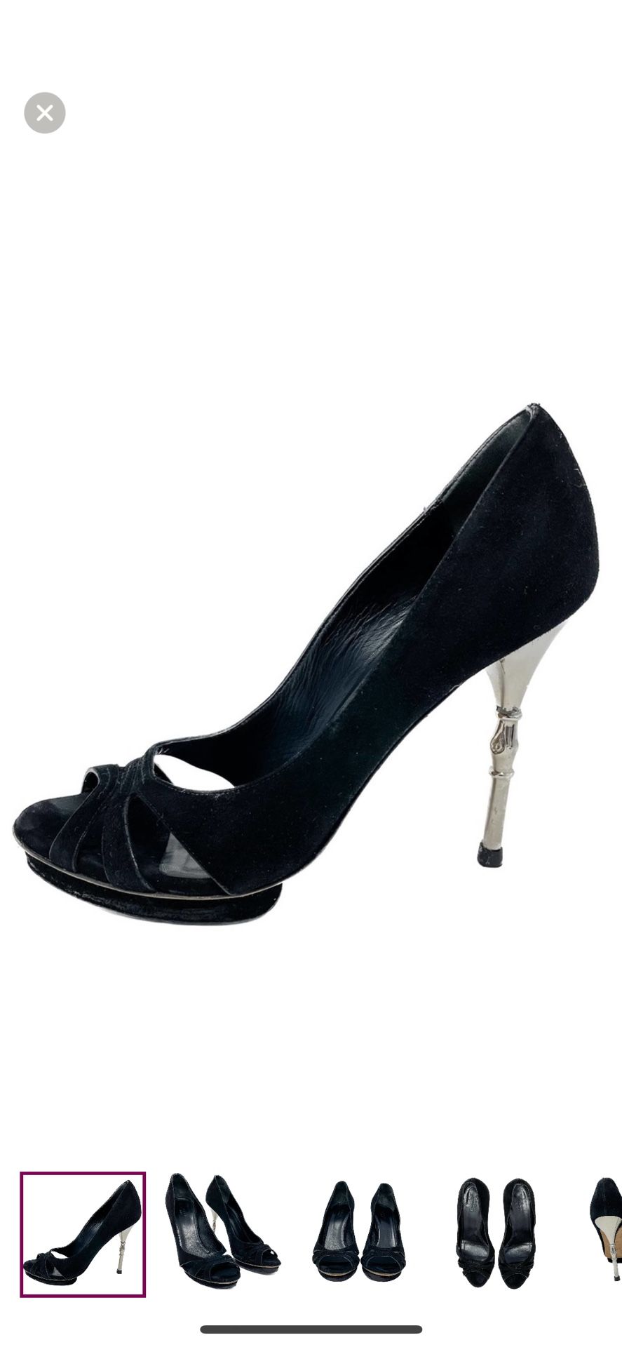 Gucci Debra Black Suede Silver Bamboo Stiletto Heel