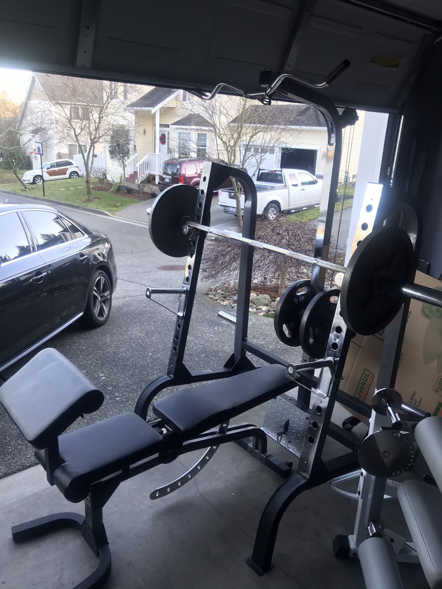 Squat Rack, Adjustable Bench,bar and weight