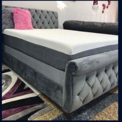 *Weekend Special!!!*---Attractive Gray Velvet Fabric King Bed Frames---Limited Inventory!!!---Delivery And Financing😉