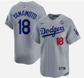 Yamamoto Gray Dodgers Men jerseys With 2025 World Series Patch