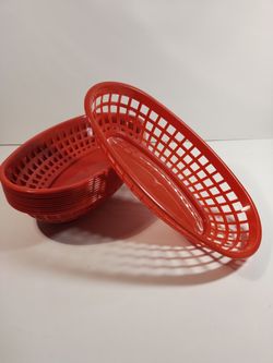 Pack of 12 Red Plastic Fast Food Restaurant Baskets