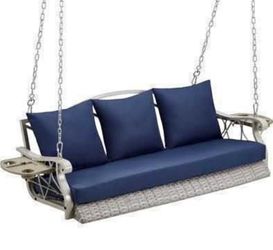 New Assembled Outdoor Wicker Porch Swing with Cushions