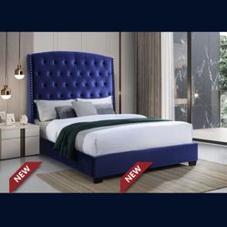 BEAUTIFUL BLUE FABRIC QUEEN BED!$299!*SAME DAY DELIVERY*NO CREDIT NEEDED*EASY FINANCING*HUGE SALE*