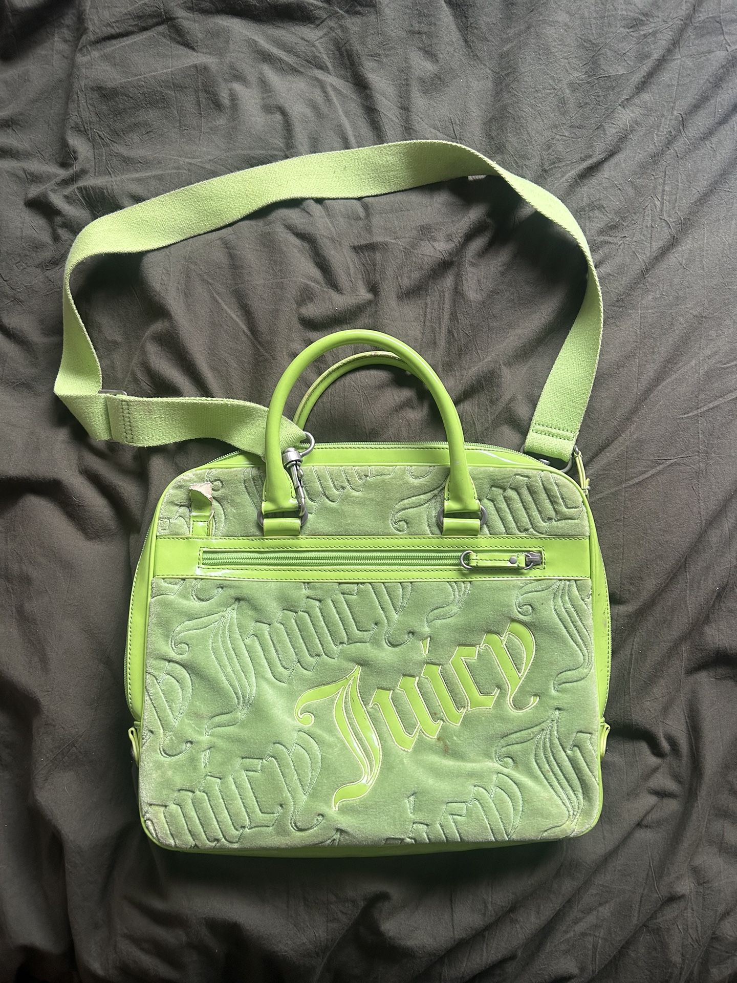 Vintage Y2K 90's Juicy Couture Green Velour Graphics Crossbody Laptop Bag