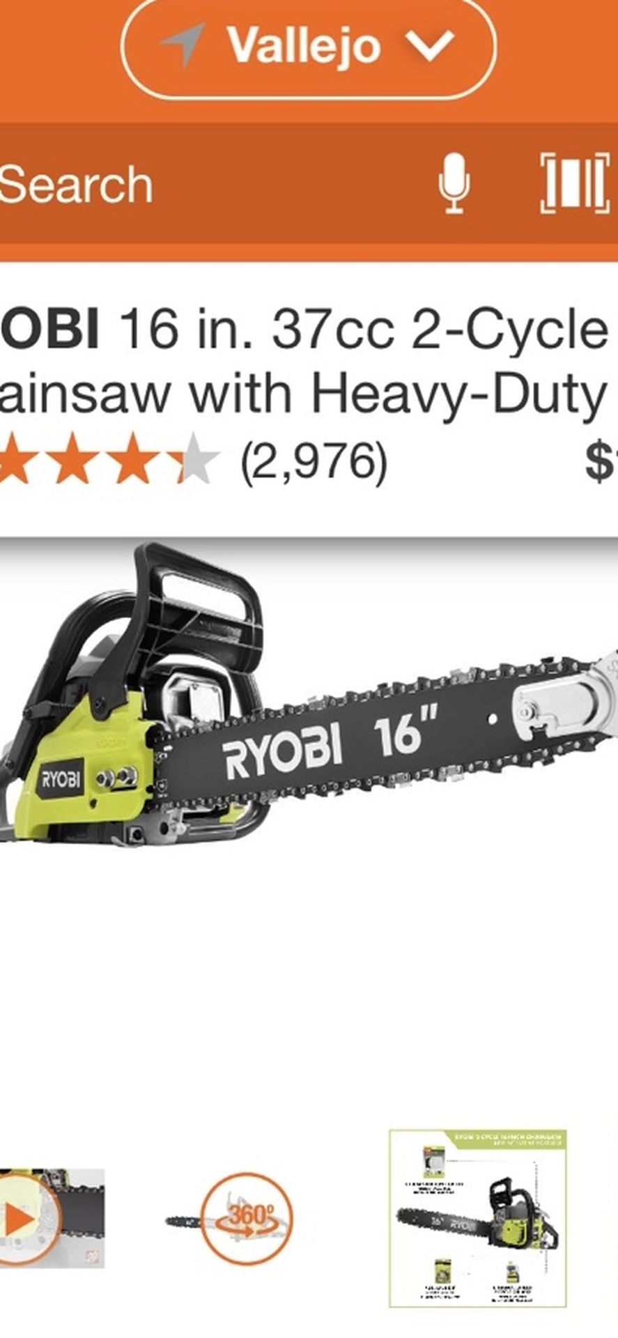 RYOBI 16 INCHES CHAINSAW GAS WITH HEAVY DUTY CASE BRAND NEW