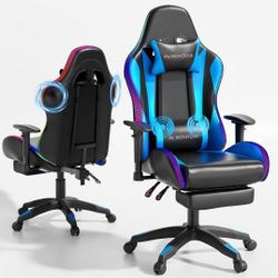 Video Game Chair with Bluetooth Speakers and Led Lights, Office Chair with Massage and 3D Armrest High Back Computer Racing Chair, Cheap Gaming Chairs