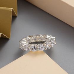 Simulated Diamond Eternity Band Ring in Silvertone - Size 6