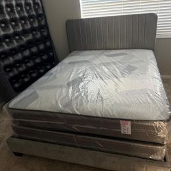 NEW BED FRAME FULL SIZE WITH MATTRESS AND BOX SPRING