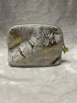 Lancome White gold zip up travel Cosmetic Makeup Bag Toiletry pouch