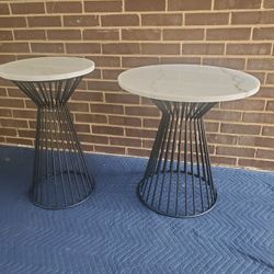 2 ROUND MARBLE END TABLES 
