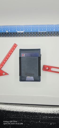 Blue Leather Pop Up Bi Fold RFID Blocking
