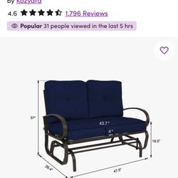 Cozy Patio Glider Bench - Outdoor Rocking Loveseat with Sturdy Frame and Cushion With Pillows Seats 