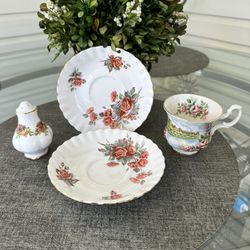 Royal Albert England Country Roses, Centennial Rose-Salt, Saucer's & Cup Set Vintage. A lovely Mix Set that can be used together if desired :) Royal A