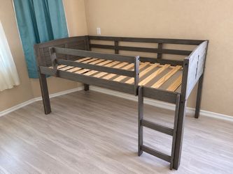 Gray Wood Twin Loft Bed Frame