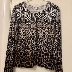 New With Tag CHARTER CLUB Sweater Cardigan Zebra Tiger Cheetah Print Size Small Animal Print