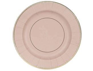 25-Pack Paper Round Dessert Plates 8" Dusty Rose with Gold Rim