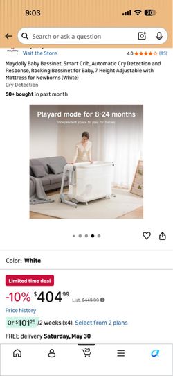 Maydolly Baby Bassinet, Smart Crib, Automatic Cry Detection and Response, Rocking Bassinet for Baby, 7 Height Adjustable with Mattress for Newborns (W
