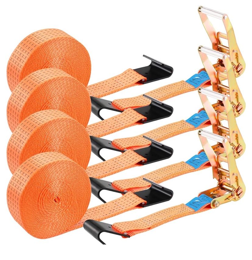 TLGREEN 2”x27’ Flat Hook Ratchet Straps (11,000 Lbs)