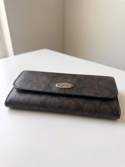 Coach Signature Canvas Slim Envelope Wallet Clutch Brown Black